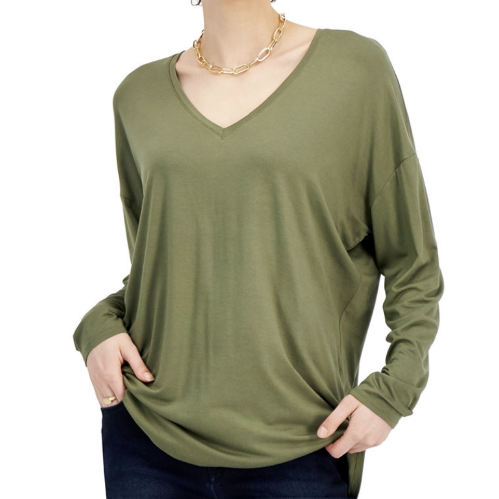 Inc International Concepts Women's V-Neck Tunic Size L Olive